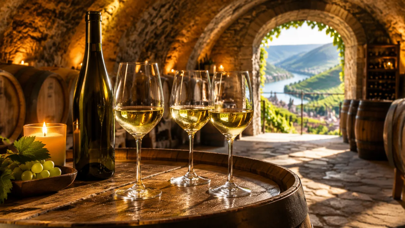 A tasting of Moselle white wines in an old vaulted cellar